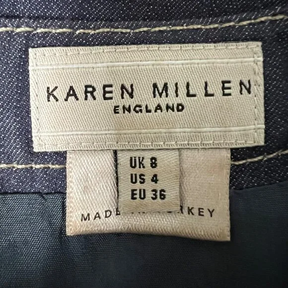 Karen Millen Womens Blue Denim Chambray Sleeveless Dress Ruffle Front size 4 - Picture 11 of 14